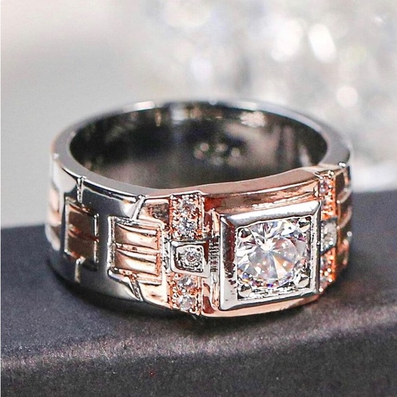 Modern 18k 750 Yellow Gold Two-Tone Wedding Ring - Picture 1 of 6